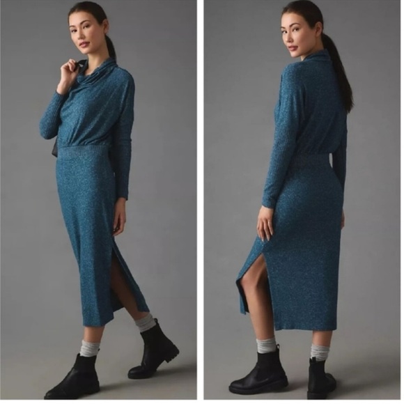 SATURDAYSUNDAY Anthropologie Blue Mariah Long Sleeve Rib Knit Maxi Dress Medium - Picture 5 of 13